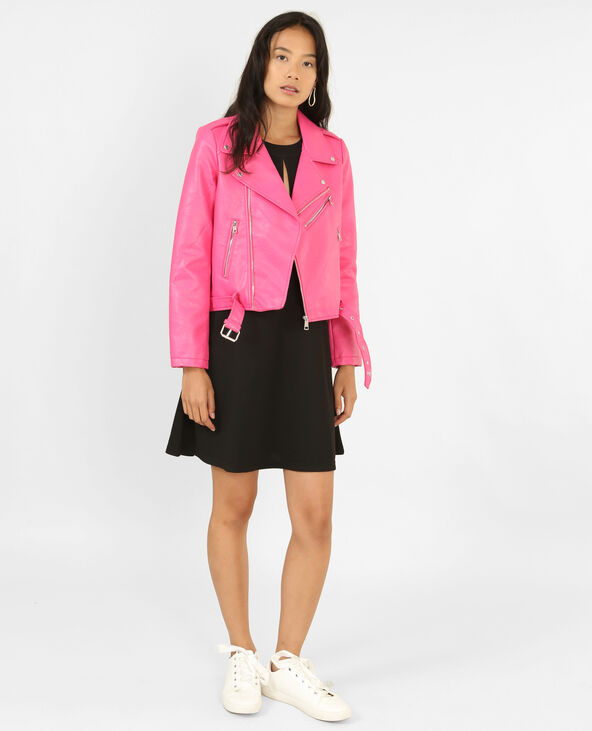 Veste biker en simili cuir rose fuchsia - Pimkie