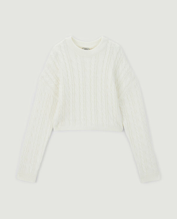Pull court en maille torsadée blanc - Pimkie