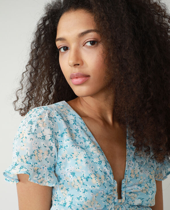 Blouse volantée fleurie bleu - Pimkie