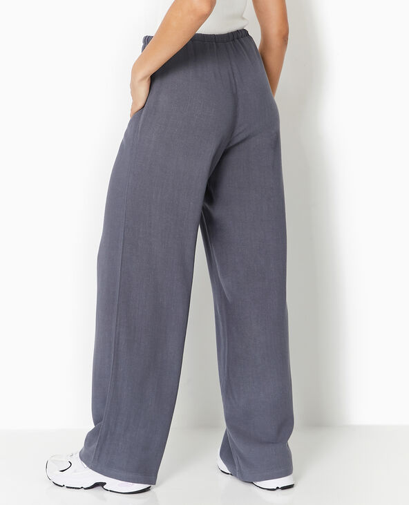 Pantalon droit et large avec taille élastiquée gris foncé - Pimkie