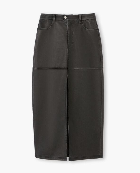 Jupe longue en faux cuir used avec poches gris foncé - Pimkie