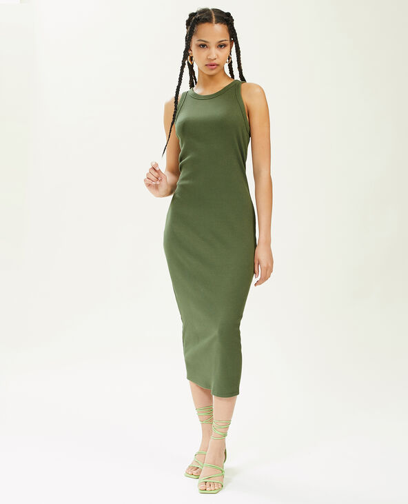 Robe débardeur maille côtelée vert kaki - Pimkie