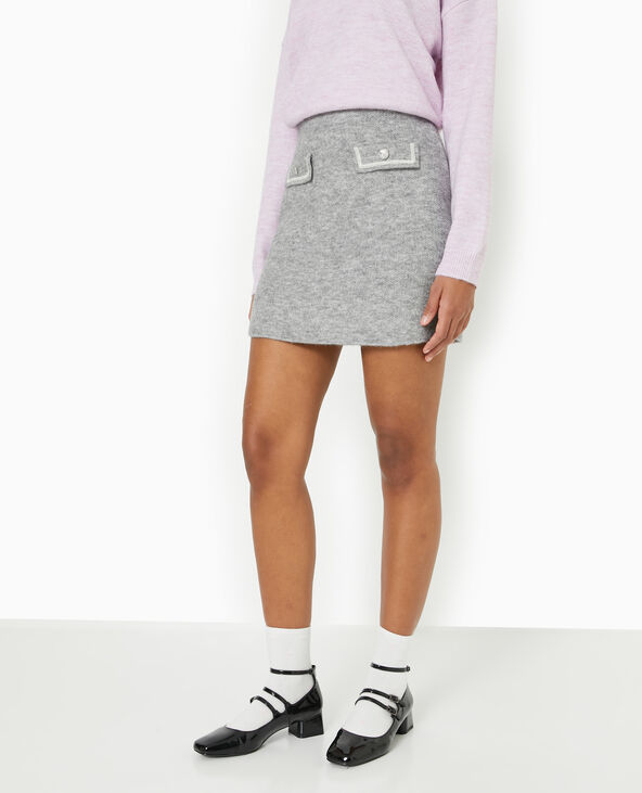 Jupe courte en maille avec boutons fantaisie gris chiné - Pimkie