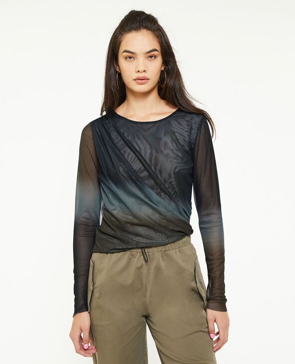 Top en micro-mesh avec fronces bleu - Pimkie