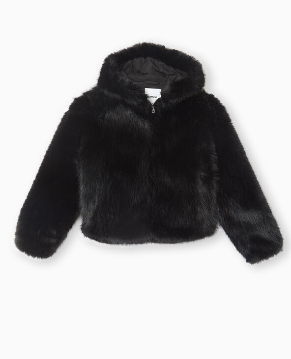 Blouson en fausse fourrure avec capuche noir - Pimkie