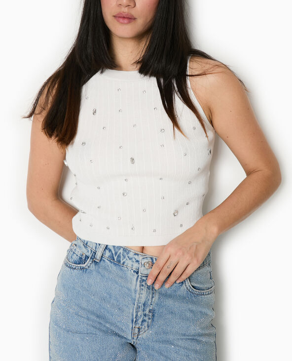 Top sans manches en maille avec strass blanc - Pimkie
