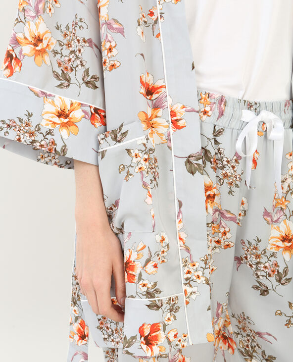 Kimono homewear satiné fleuri bleu - Pimkie
