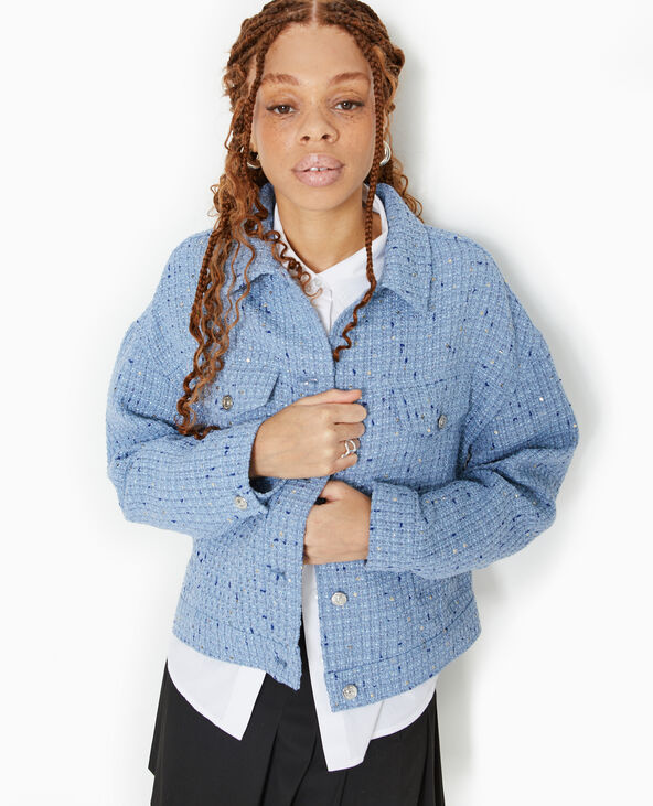 Veste droite en tweed bleu - Pimkie