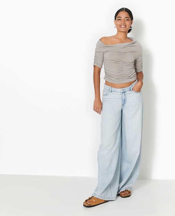 Top avec fronces encolure Bardot gris - Pimkie