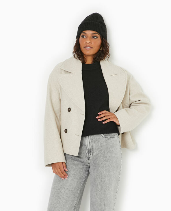 Caban court effet drap de laine beige - Pimkie