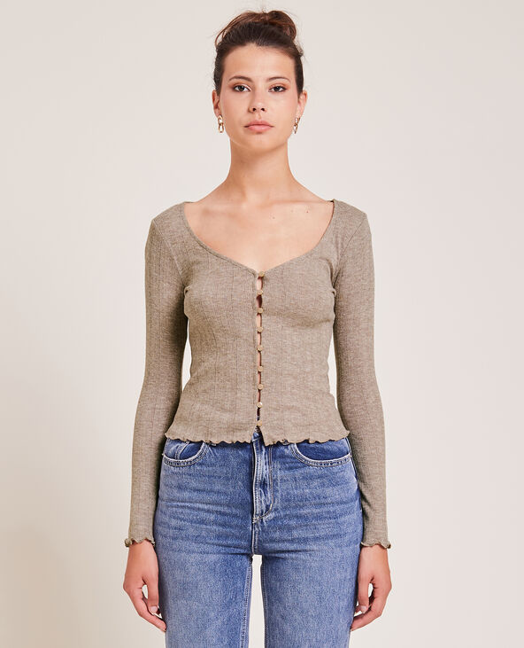 Top boutonné en maille côtelée marron - Pimkie