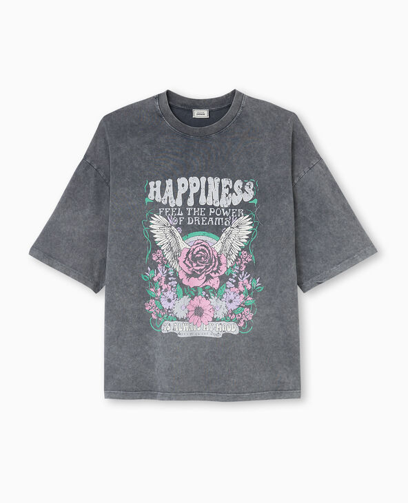 T-shirt oversize avec print devant gris foncé - Pimkie