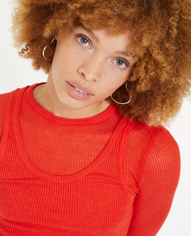 Top manches longues effet superposition rouge - Pimkie