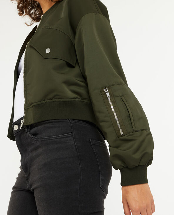 Bomber court en tissu satiné vert kaki - Pimkie