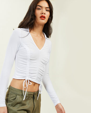 Top manches longues avec liens coulissants blanc - Pimkie