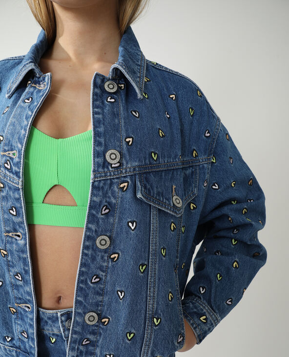 Veste en jean cœurs bleu - Pimkie