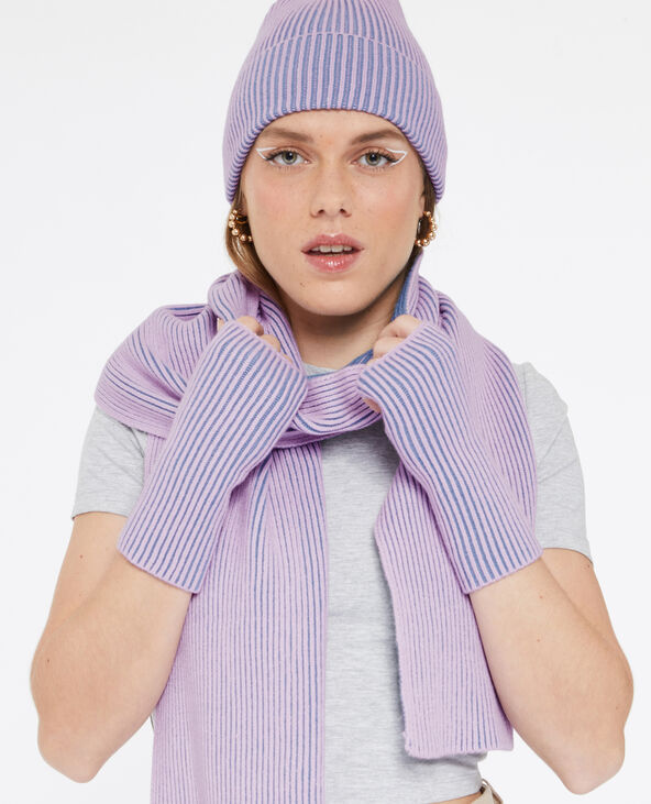 Bonnet avec revers en maille effet rayé rose - Pimkie
