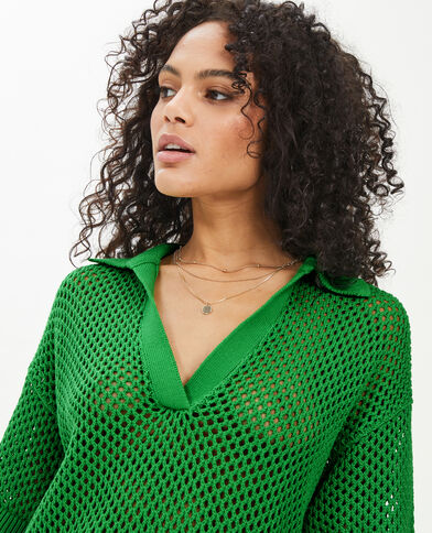 Top col polo maille ajourée vert - Pimkie