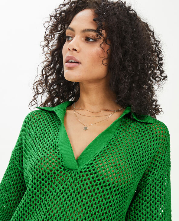 Top col polo maille ajourée vert - Pimkie
