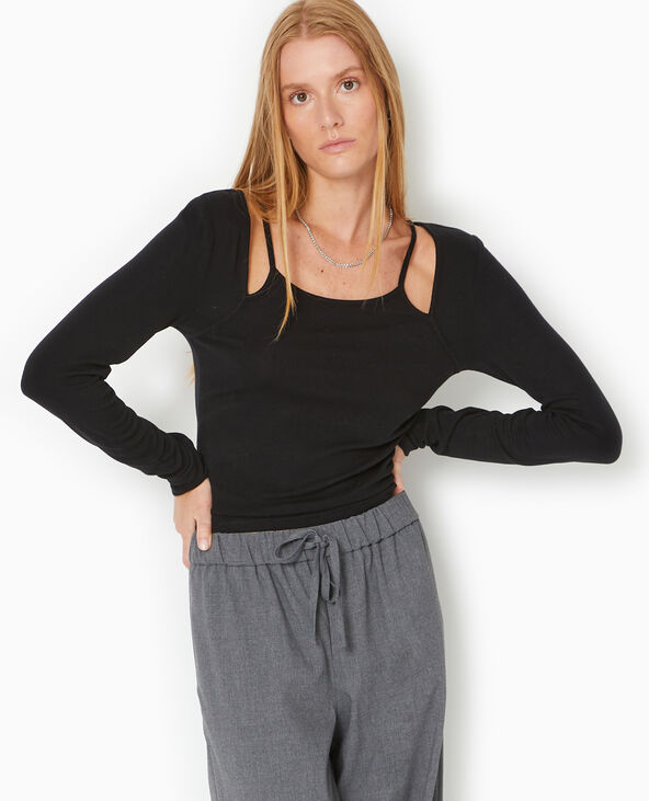 Top avec effet de superposition débardeur + gilet noir - Pimkie