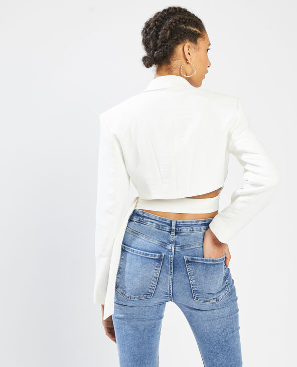 Blazer cropped avec ceinture blanc - Pimkie