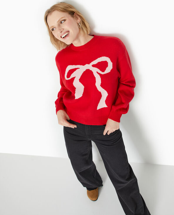 Pull en maille avec nœud devant rouge - Pimkie