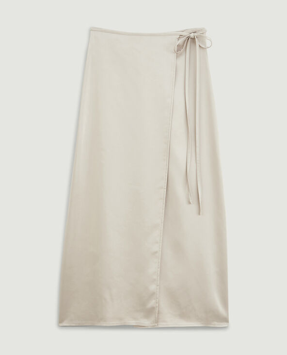 Jupe porte-feuille en satin écru - Pimkie