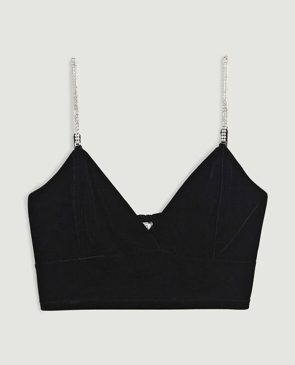Brassière velours ras et strass noir - Pimkie