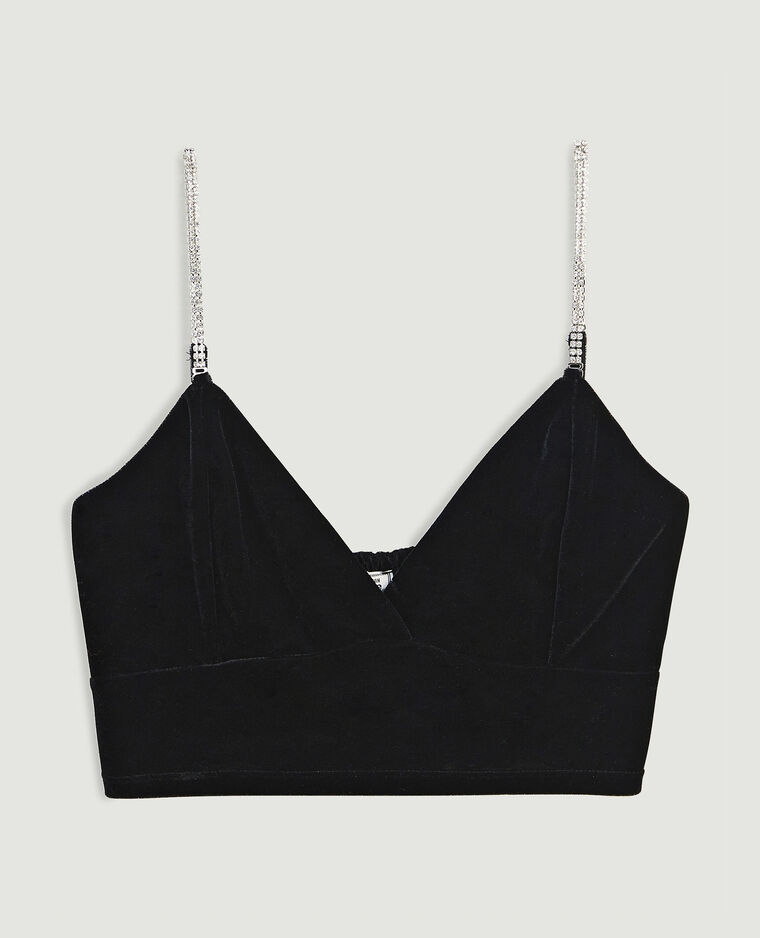 Brassière velours ras et strass noir - Pimkie
