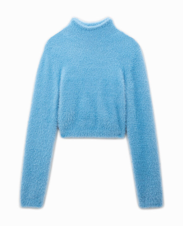 Pull cropped en maille fluffy et poilue bleu - Pimkie