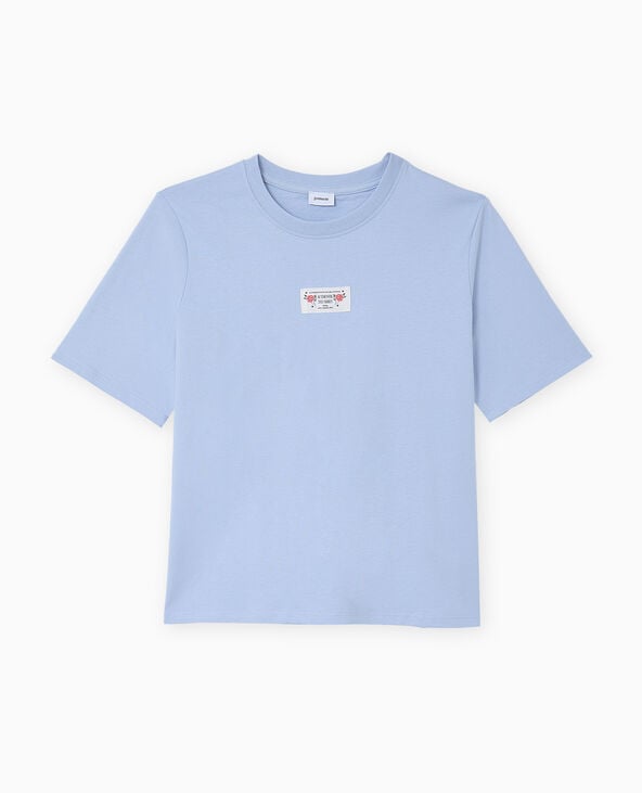 T-shirt avec étiquette cousue devant bleu clair - Pimkie