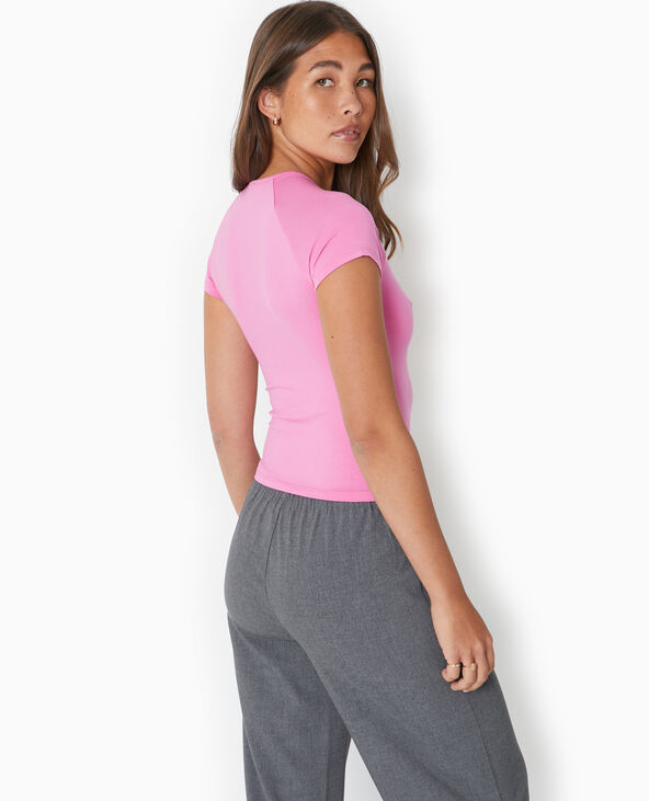 T-shirt ajusté manches raglan en maille stretch rose - Pimkie