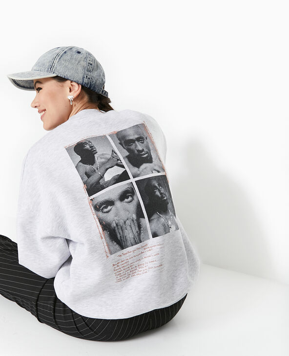 Sweat col rond Tupac gris chiné - Pimkie