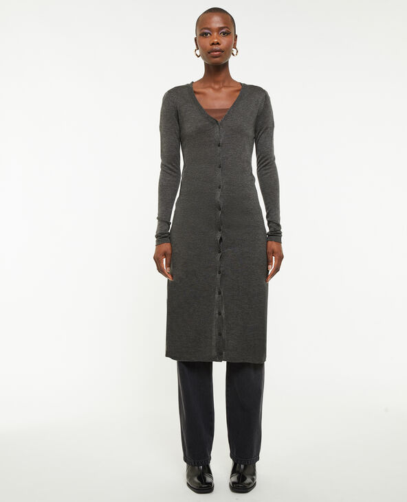Robe longue boutonnée en maille gris foncé - Pimkie