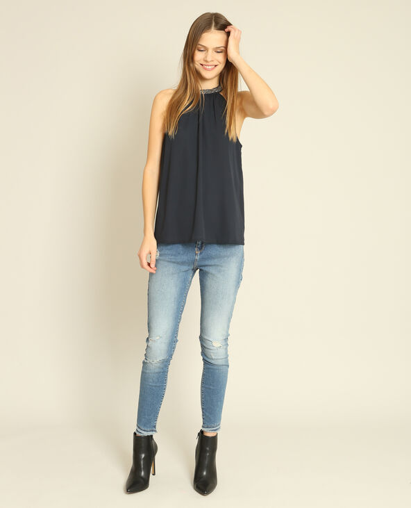 Blouse col bijoux bleu marine - Pimkie