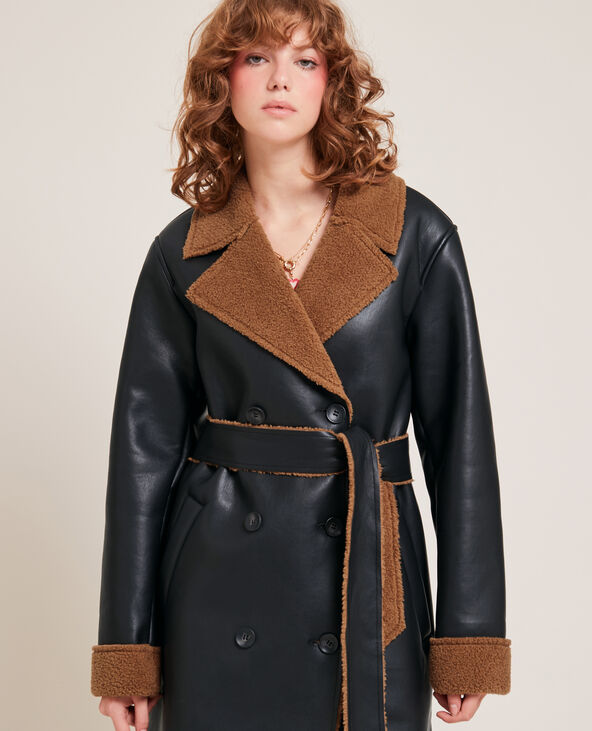 Manteau long simili et sherpa Pimkie