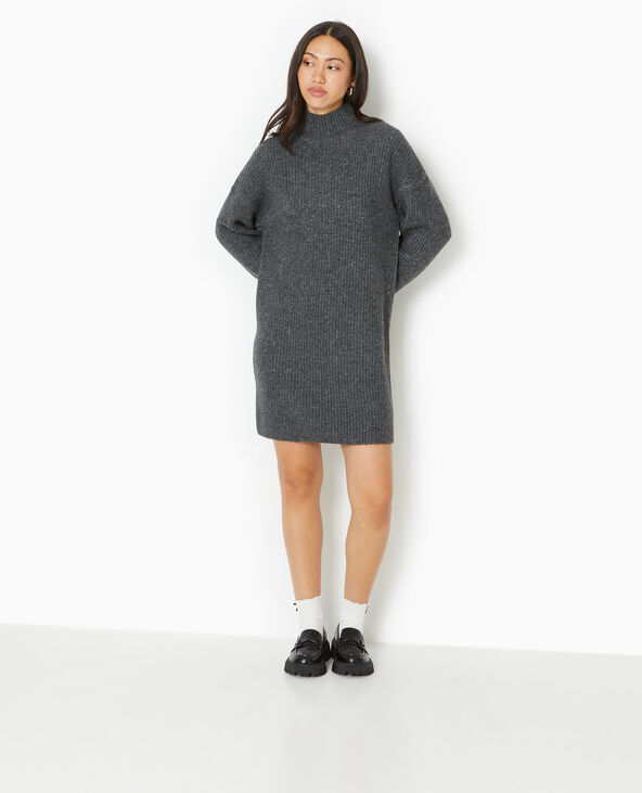 Robe courte en maille côtelée gris foncé - Pimkie