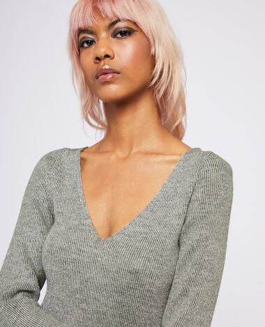Pull col V en maille côtelée avec lurex argenté - Pimkie