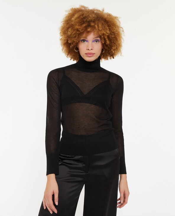 Pull fin col roulé en maille transparente noir - Pimkie