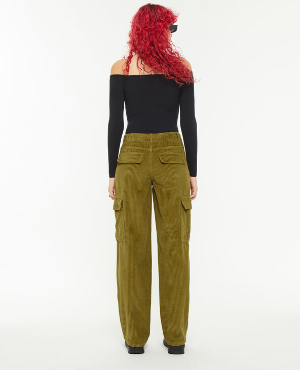 Pantalon cargo en velours grosses côtes vert olive - Pimkie