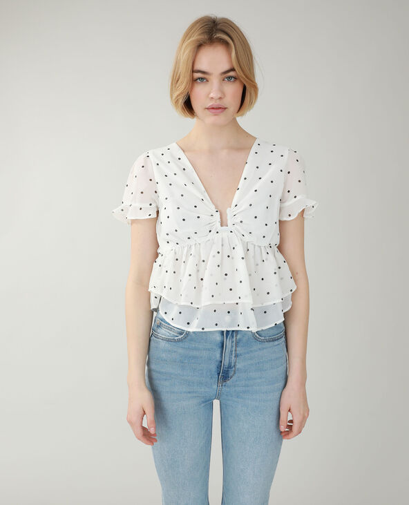 Top à volants et à pois blanc - Pimkie