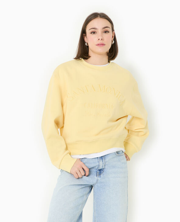 Sweat col rond avec broderie Jaune pâle - Pimkie