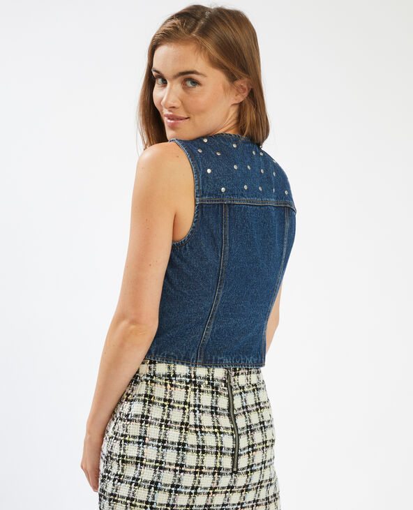 Gilet denim clouté sans manches bleu - Pimkie