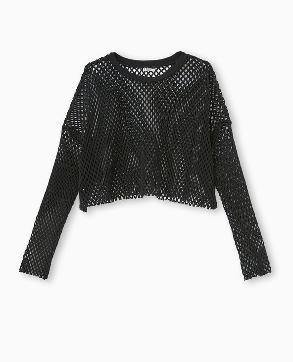 Top manches longues en maille filet noir - Pimkie