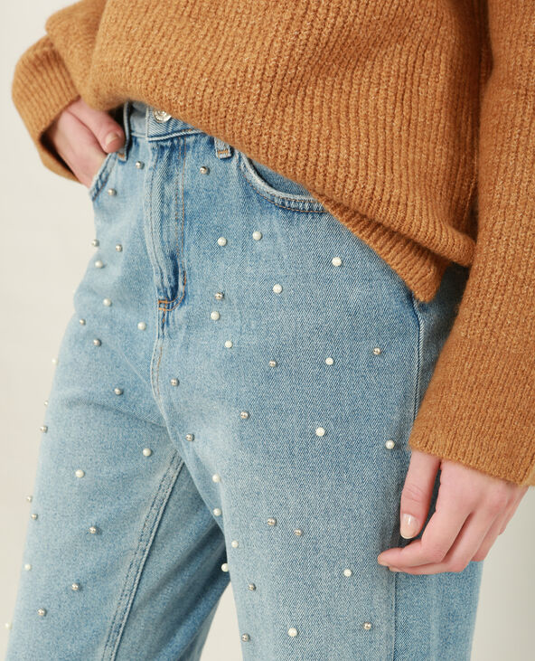 Jean mum détail perles bleu foncé - Pimkie