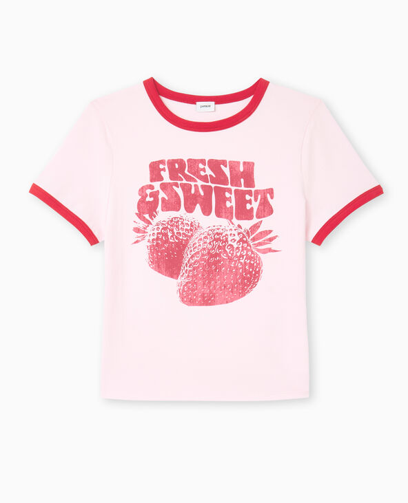 T-shirt ajusté avec bords contrastés rose clair - Pimkie