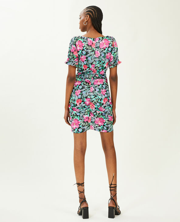 Robe courte en satin avec fronces noir - Pimkie