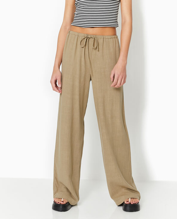 Pantalon droit et large avec taille élastiquée vert kaki - Pimkie