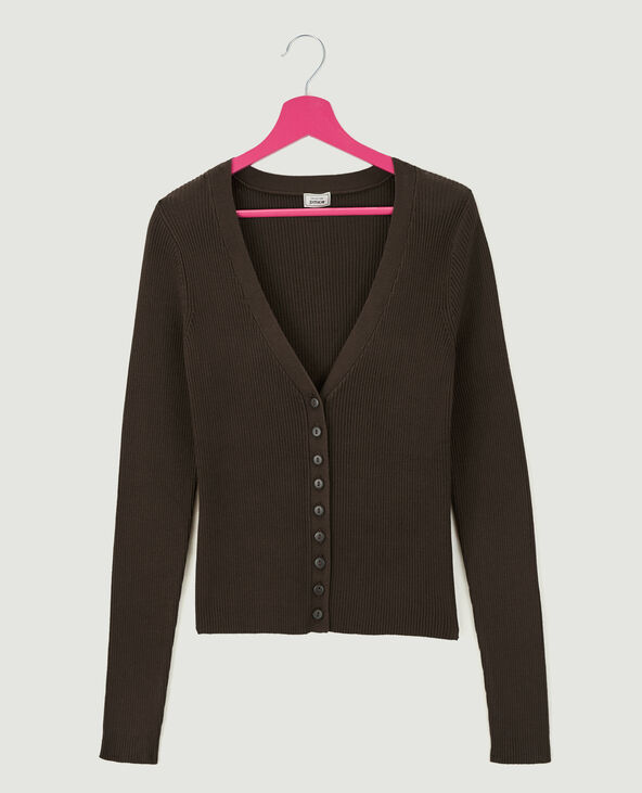 Gilet en maille côtelée marron - Pimkie