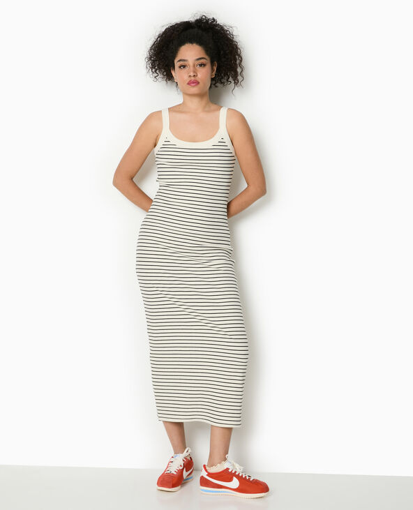 Robe longue et moulante en maille côtelée rayée blanc - Pimkie